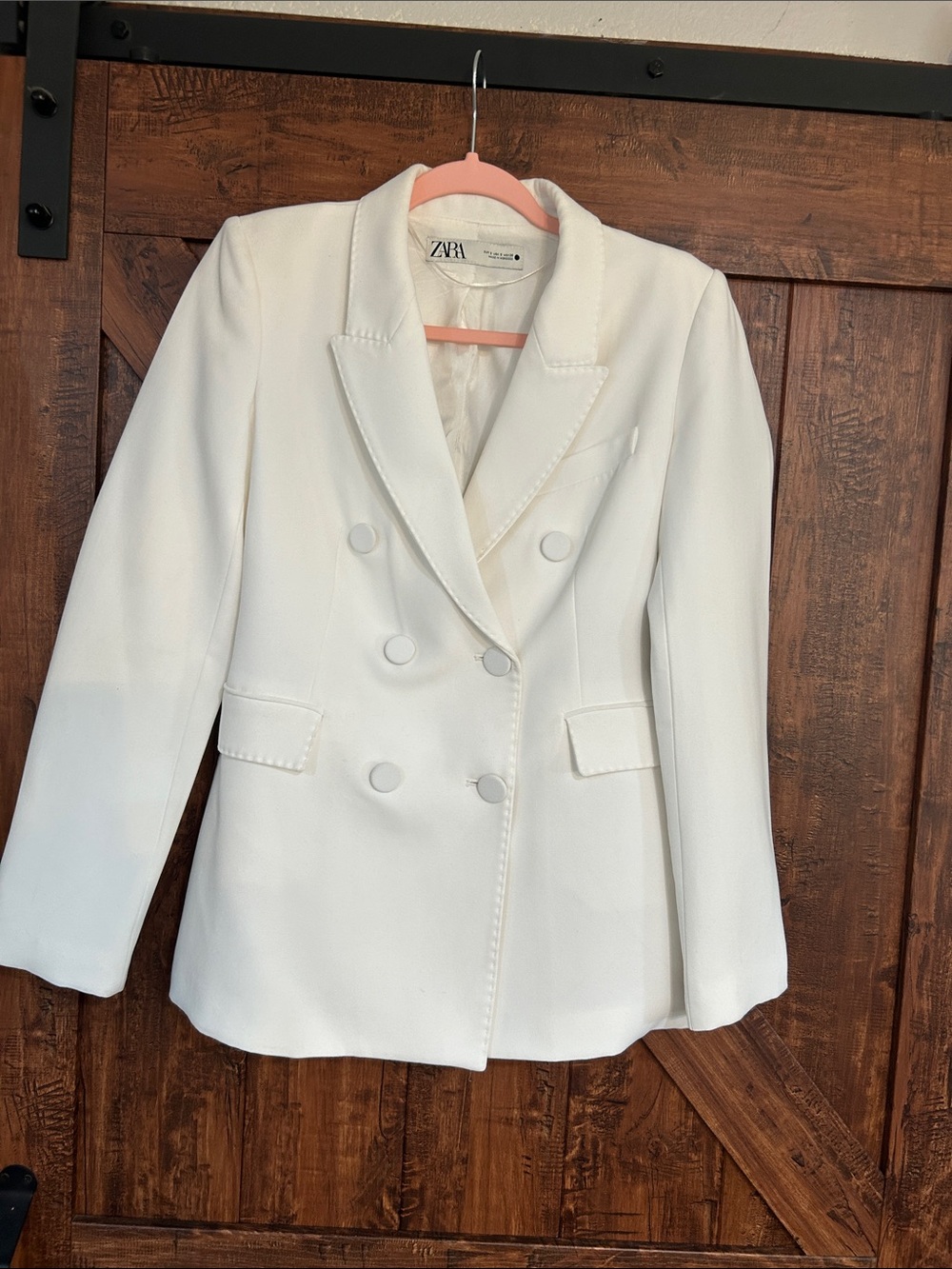 Zara Double-Breasted Cream-White Blazer